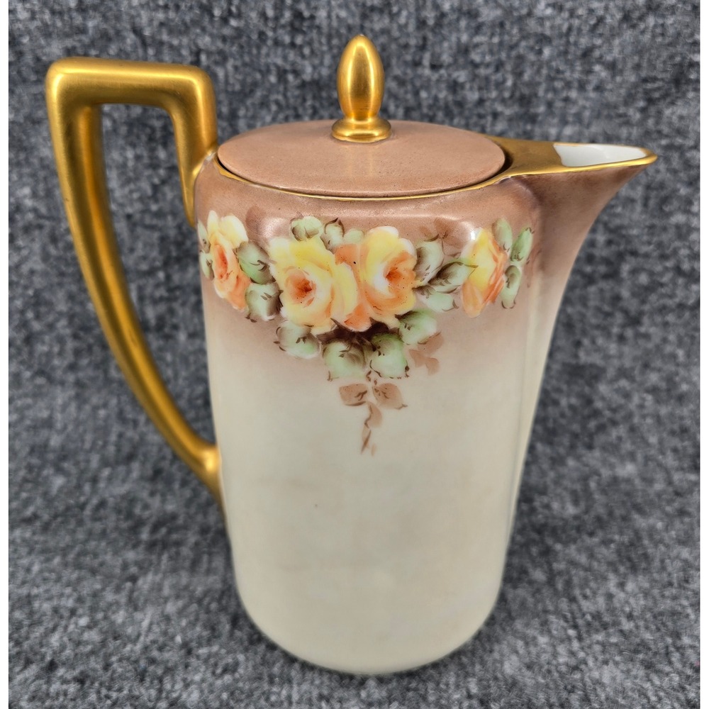 Rosenthal Isolde Chocolate Pot‎ Beige Gold Floral Antique German Porcelain Tea